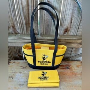 2 Pieces Georgia Tech Embroidered Yellow Jacket Tote Handbag & Wallet by Sandol